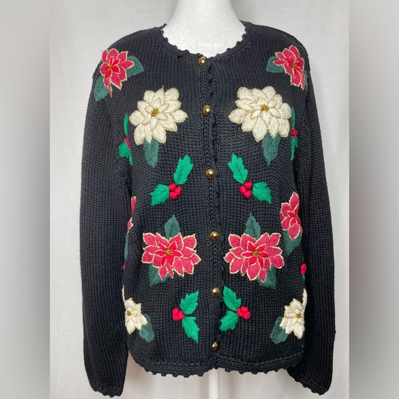 Béchamel Holiday Poinsettia Cardigan -Size PL - Picture 1 of 6
